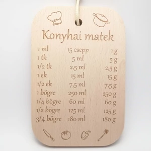 Minőségi bükkfából készült vágódeszka lézergravírozott felirattal. Felirat: Konyhai matek