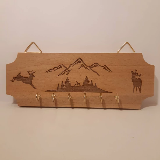 Kulcstartó tartó - bükkfa színű, szarvasos