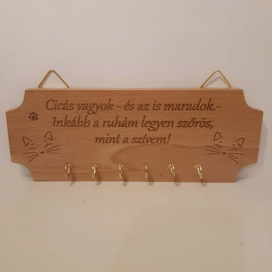 Kulcstartó tartó - bükkfa színű, cicás vagyok